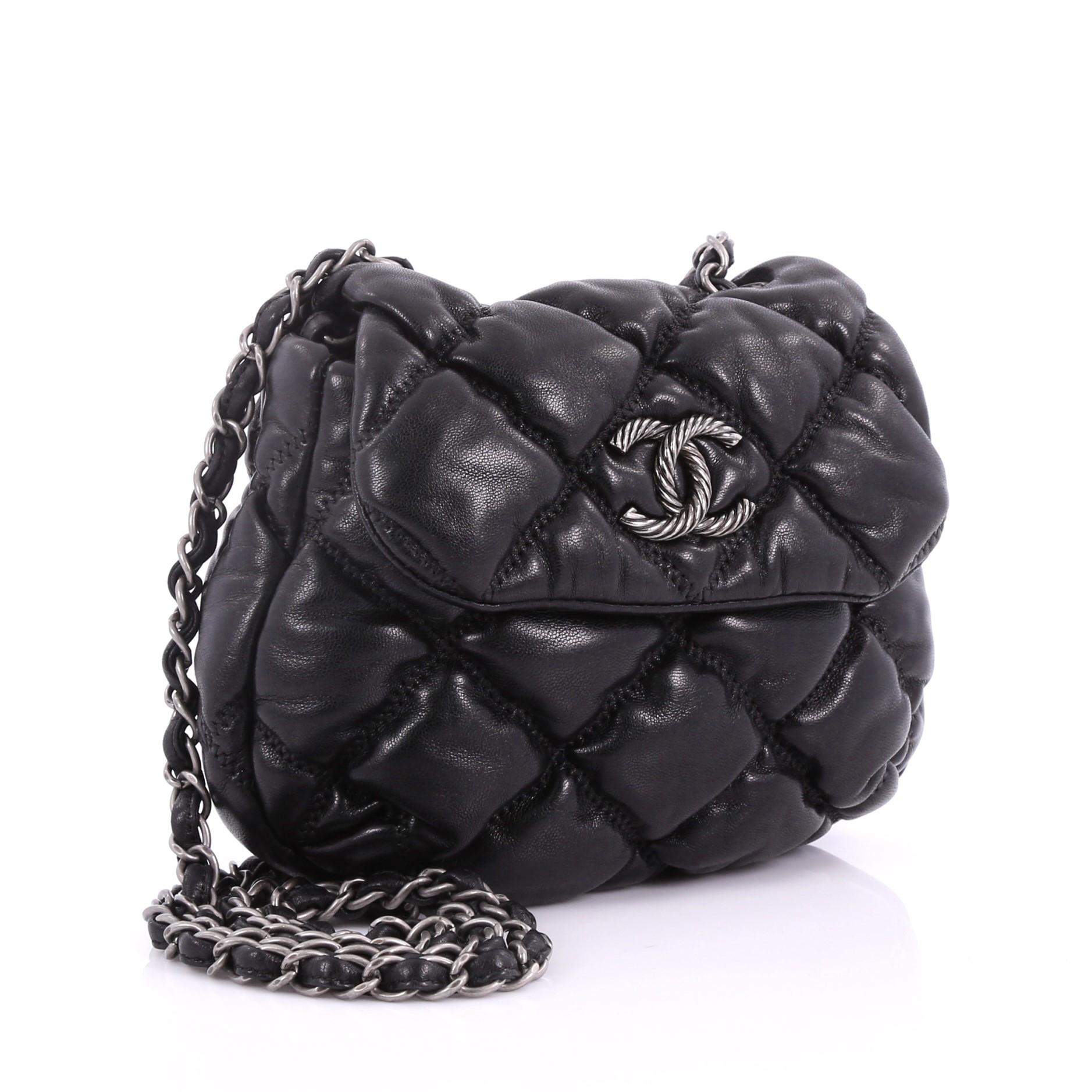 Noir Chanel Bubble Sac à bandoulière en cuir d'agneau matelassé:: petit modèle