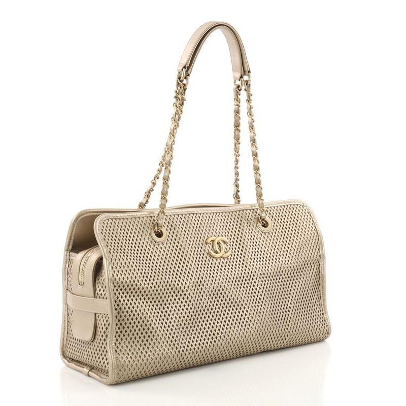 Beige Chanel Up In The Air Tote Perforated Leather East West