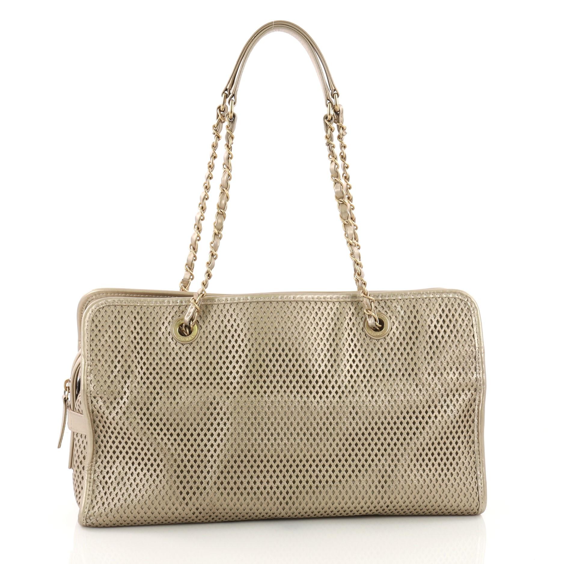 Chanel Up In The Air Tote Perforated Leather East West In Good Condition In NY, NY