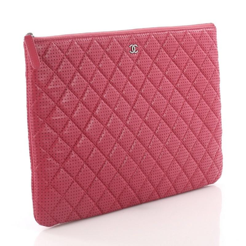 Pink Chanel O Case Clutch Quilted Perforated Lambskin Large