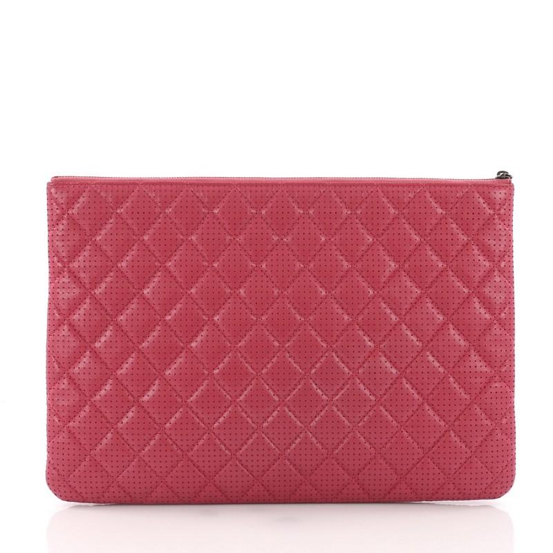 Chanel O Case Clutch Quilted Perforated Lambskin Large In Good Condition In NY, NY