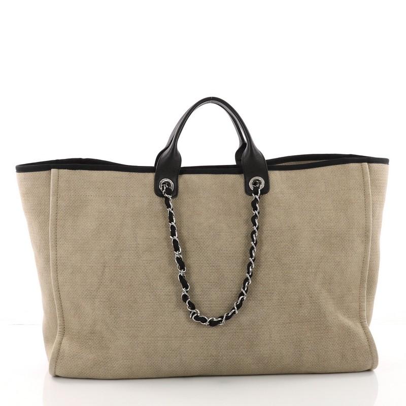 Chanel Deauville Chain Tote Canvas XL In Good Condition In NY, NY