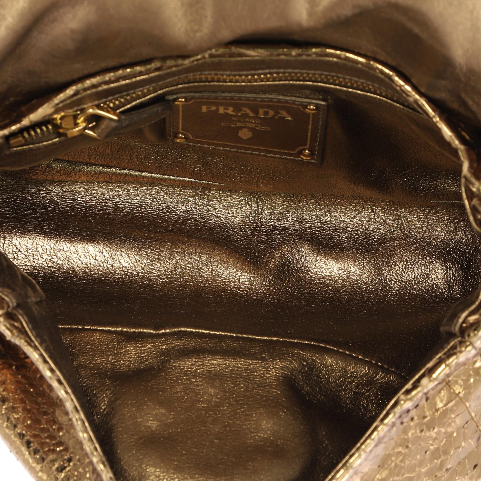 Brown Prada Whips Pietre Lock Flap Shoulder Bag Embellished Python Small