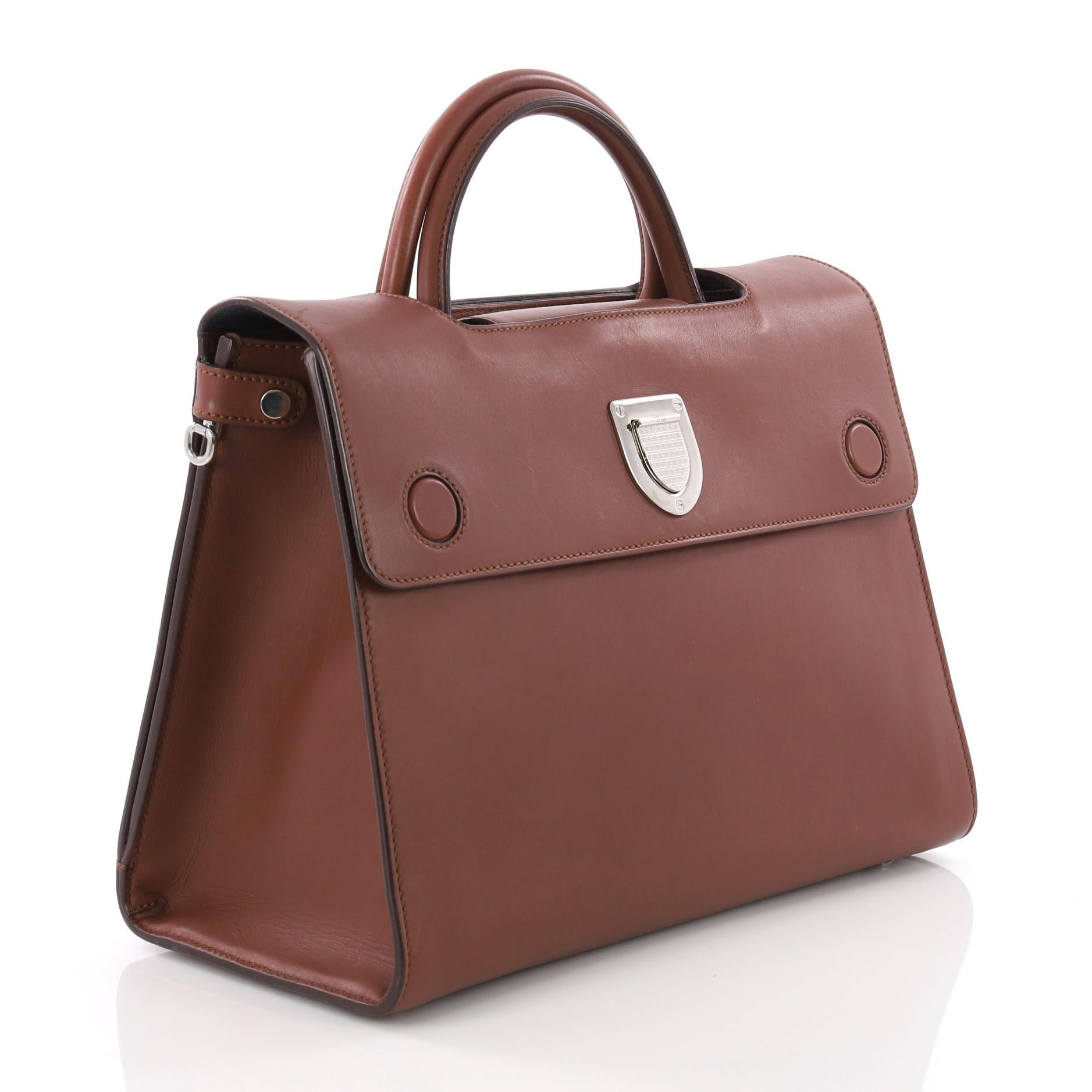 Brown Christian Dior Diorever Top Handle Bag Leather Medium