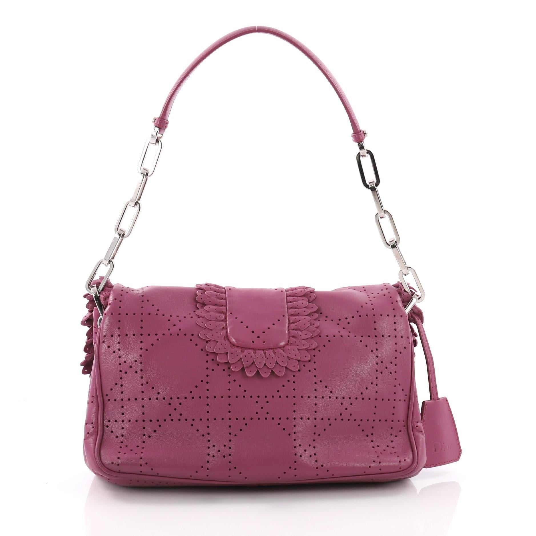 Christian Dior New Lock Ruffle Flap Bag Perforated Leather Small In Good Condition In NY, NY