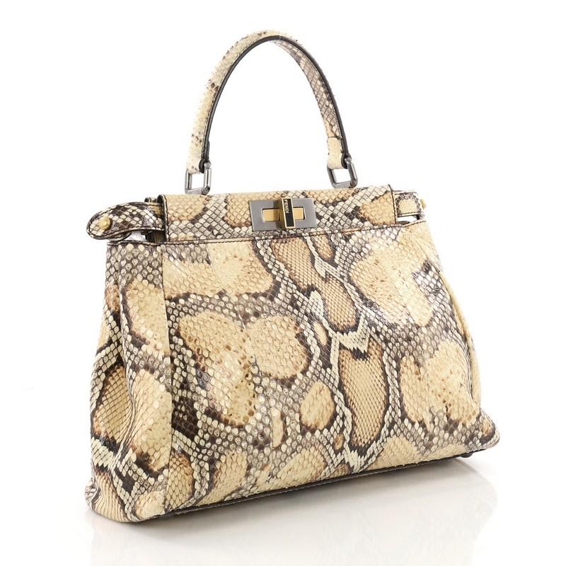 Beige Fendi Peekaboo Handbag Python Regular