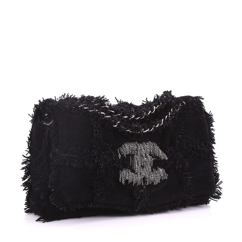 Black Chanel Rock and Cabaret Fringe Chain Shoulder Bag Quilted Tweed Small