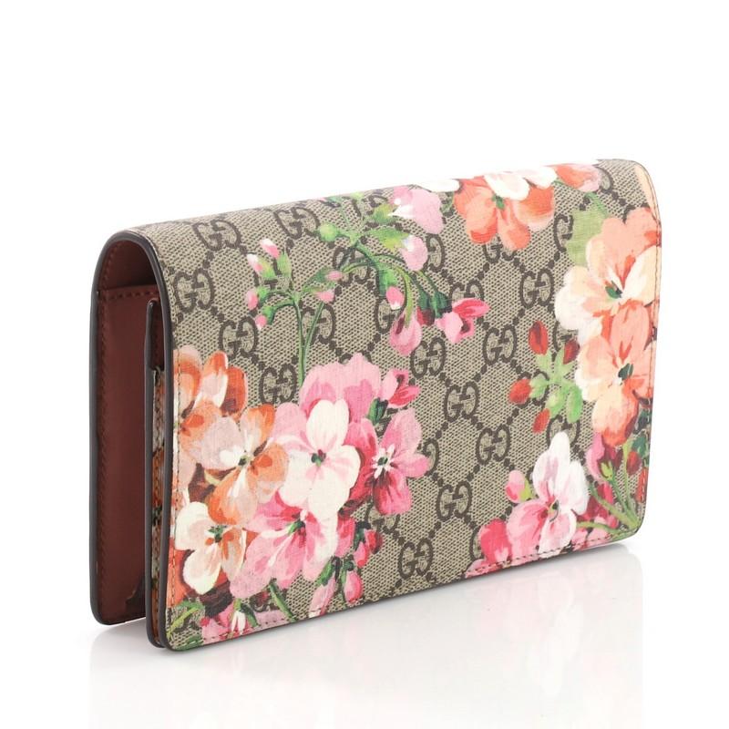 Brown Gucci Chain Wallet Blooms Print GG Coated Canvas