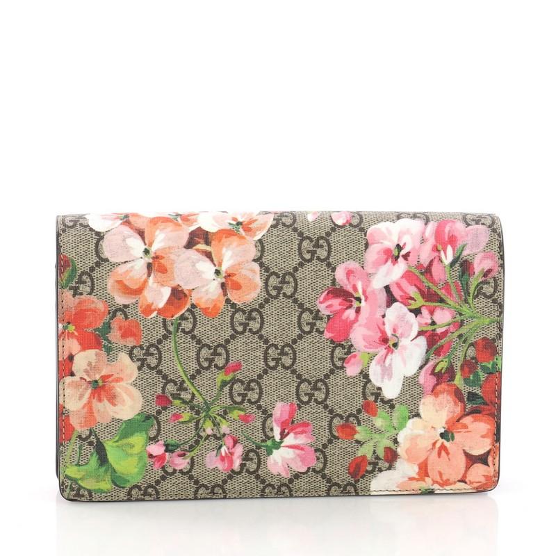 Gucci Chain Wallet Blooms Print GG Coated Canvas In Good Condition In NY, NY