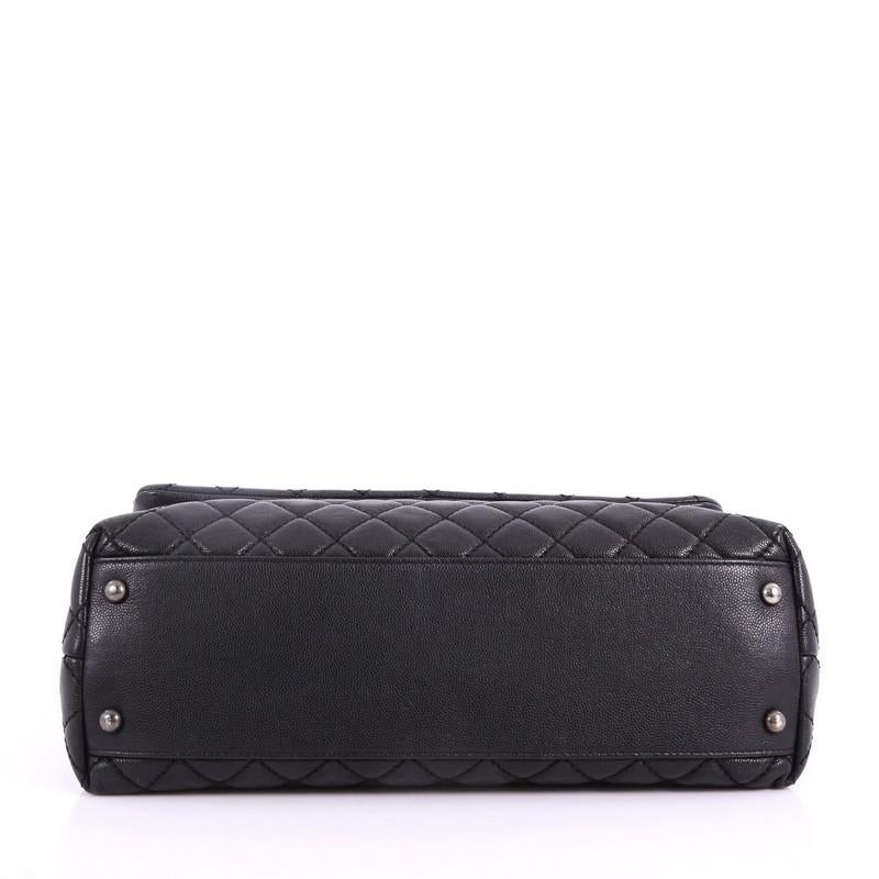 Black Chanel Coco Top Handle Bag Quilted Caviar with Lizard Medium