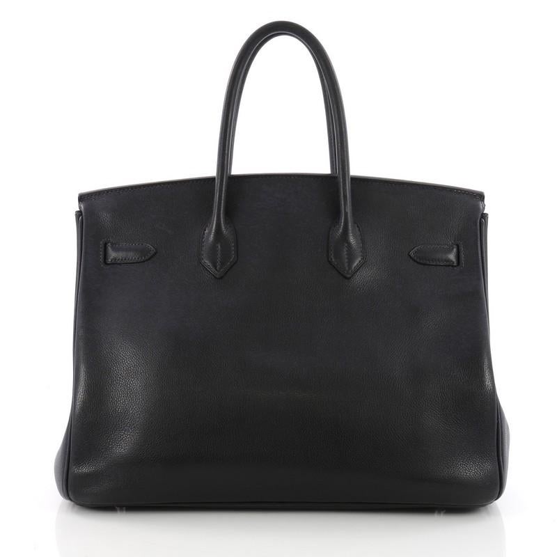 Hermes Birkin Handbag Indigo Evergrain with Palladium Hardware 35 In Good Condition In NY, NY