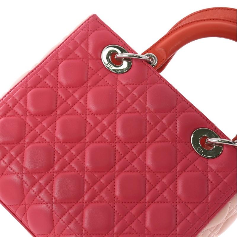 Women's Christian Dior Tricolor Lady Dior Handbag Cannage Quilt Leather Medium