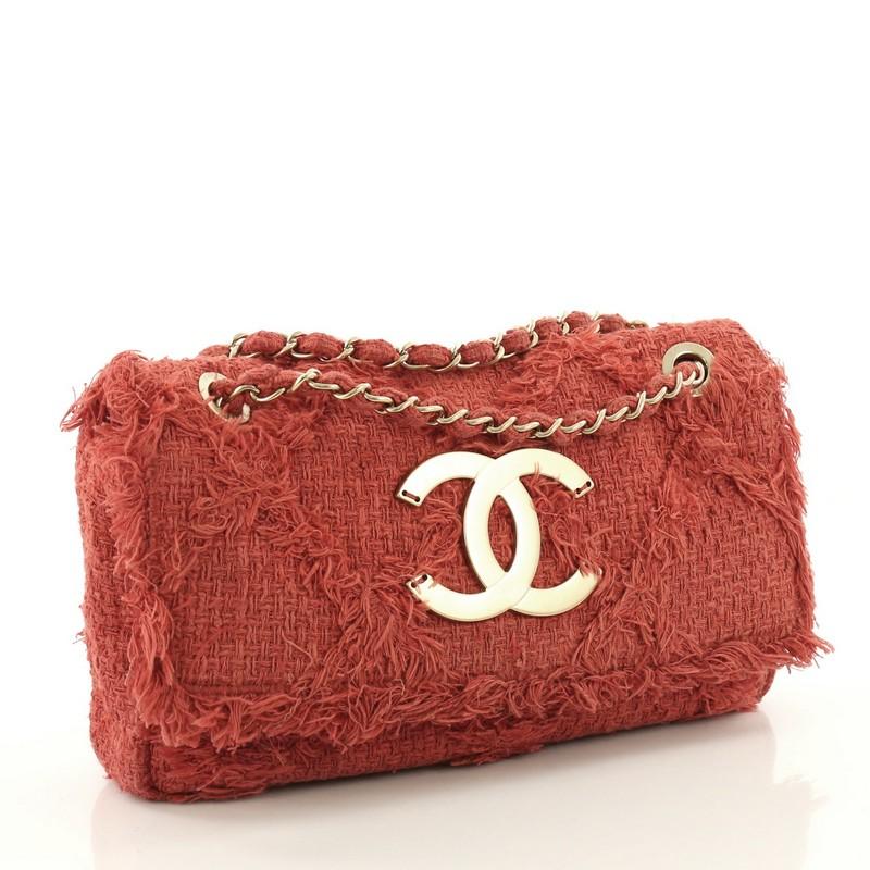 Red Chanel Nature Flap Bag Quilted Tweed Medium