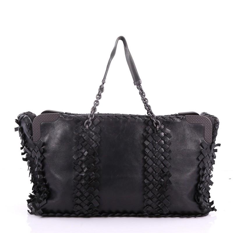 Bottega Veneta Chain Tote Leather with Fringe Intrecciato Detail Large In Good Condition In NY, NY