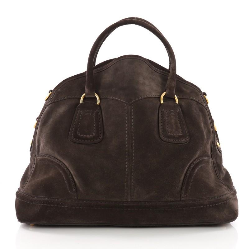 Black Prada Convertible Bowler Bag Suede Large