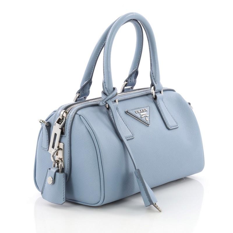 Blue Prada Convertible Bowler Bag Saffiano Leather Small
