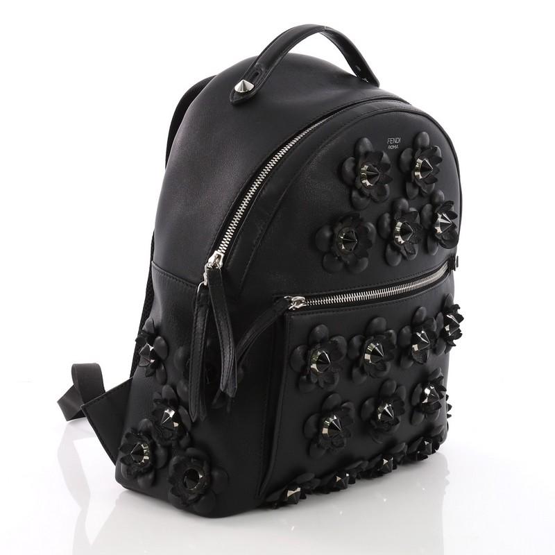 Black Fendi By The Way Flowerland Backpack Embellished Leather Medium