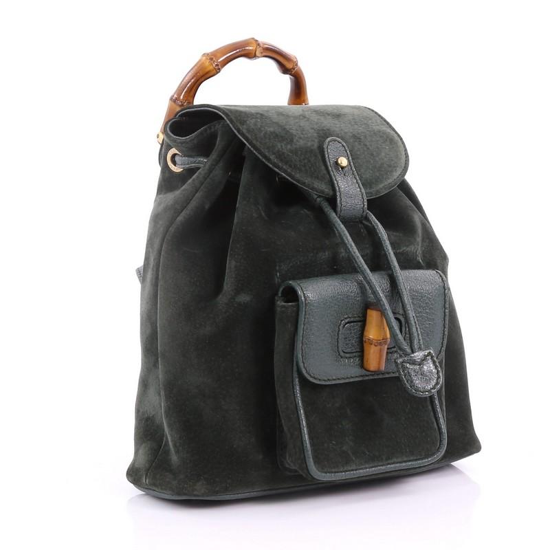 Black Gucci Vintage Bamboo Backpack Suede Mini