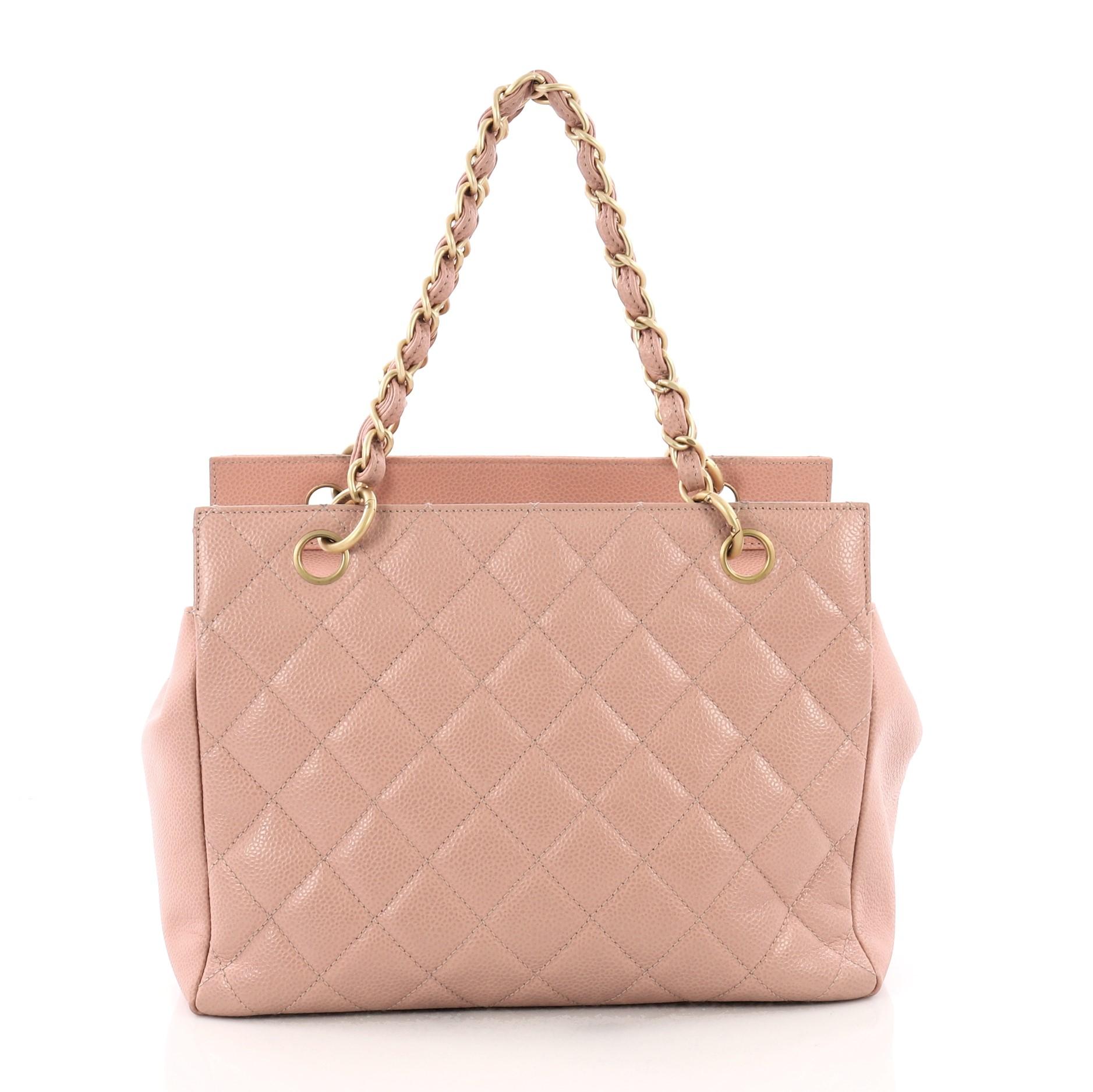 Beige Chanel Petite Timeless Tote Quilted Caviar