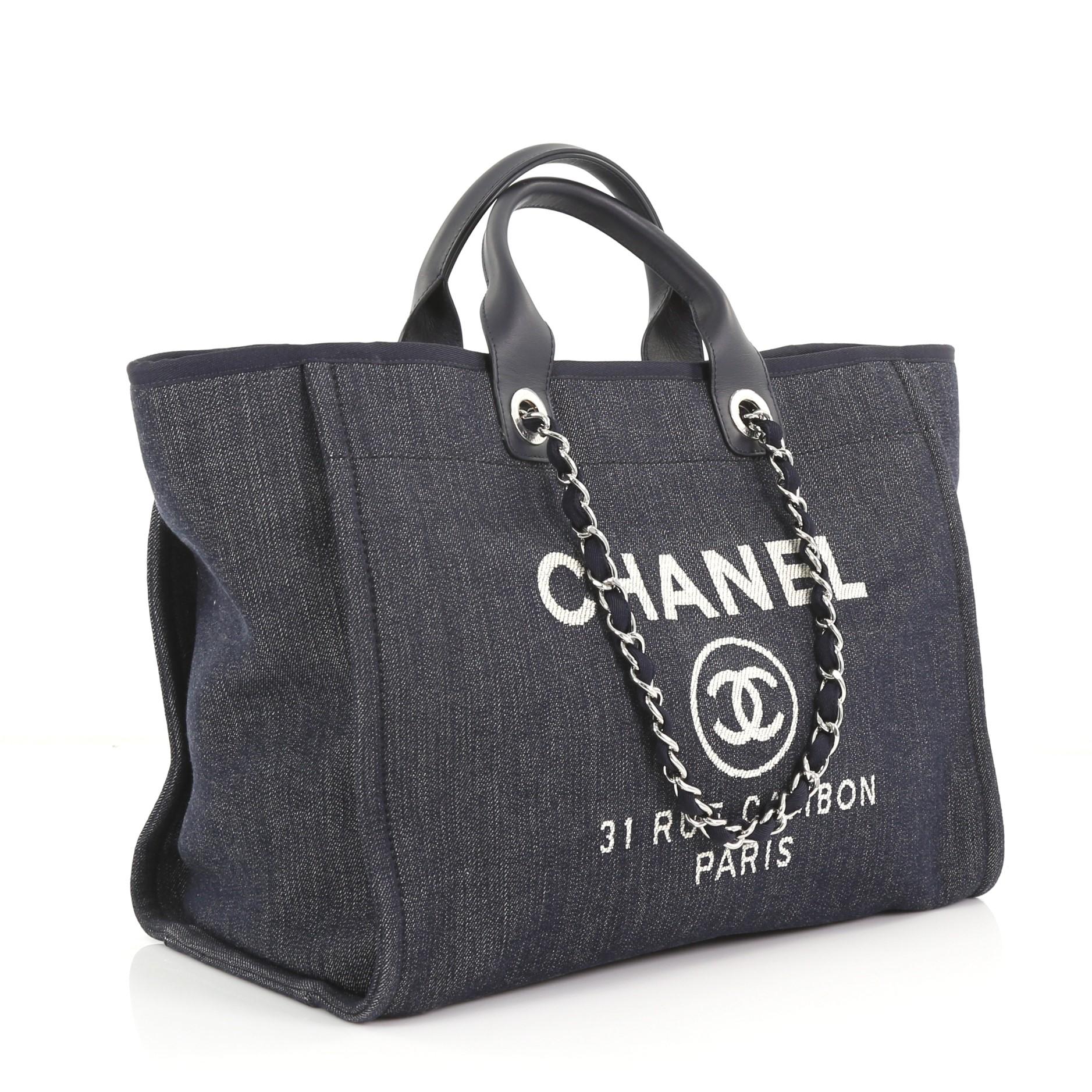Black Chanel Deauville Chain Tote Denim Medium