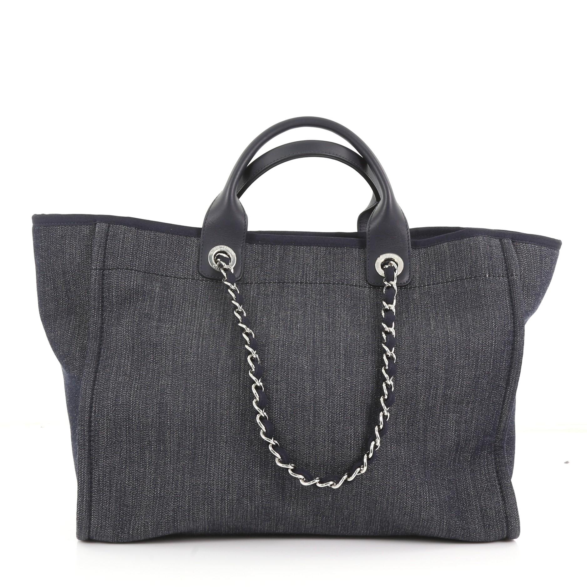 Chanel Deauville Chain Tote Denim Medium In Excellent Condition In NY, NY