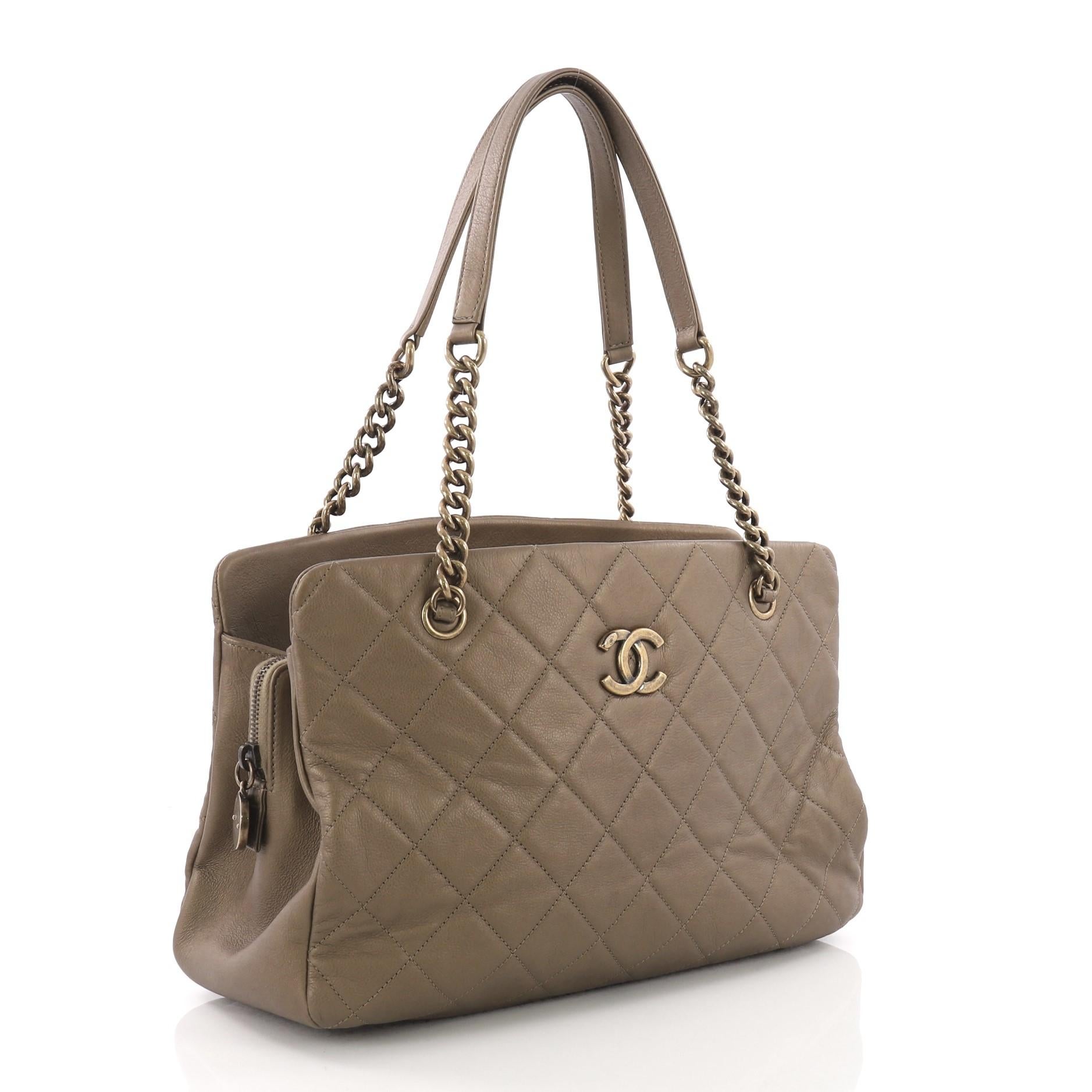 Brown Chanel CC Crown Tote Quilted Leather Medium