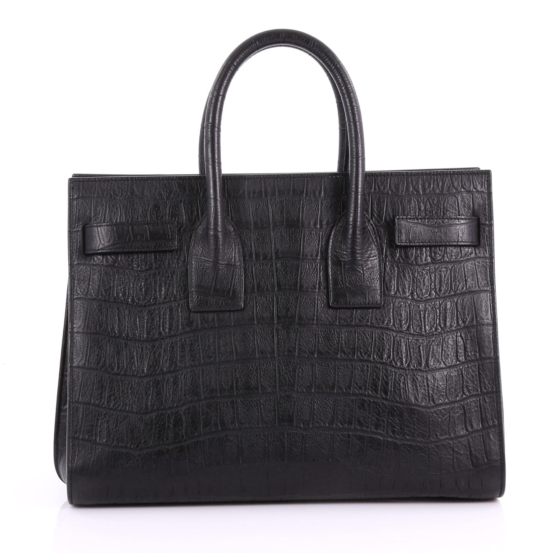 Saint Laurent Sac de Jour Handbag Crocodile Embossed Leather Small In Good Condition In NY, NY