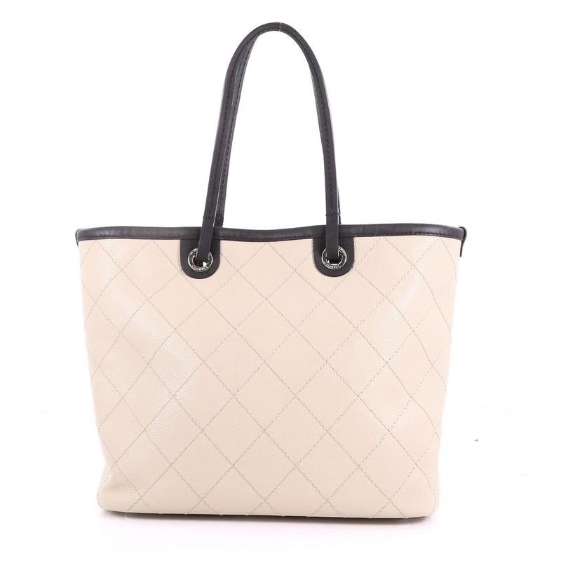 White Chanel Fever Tote Quilted Caviar Small