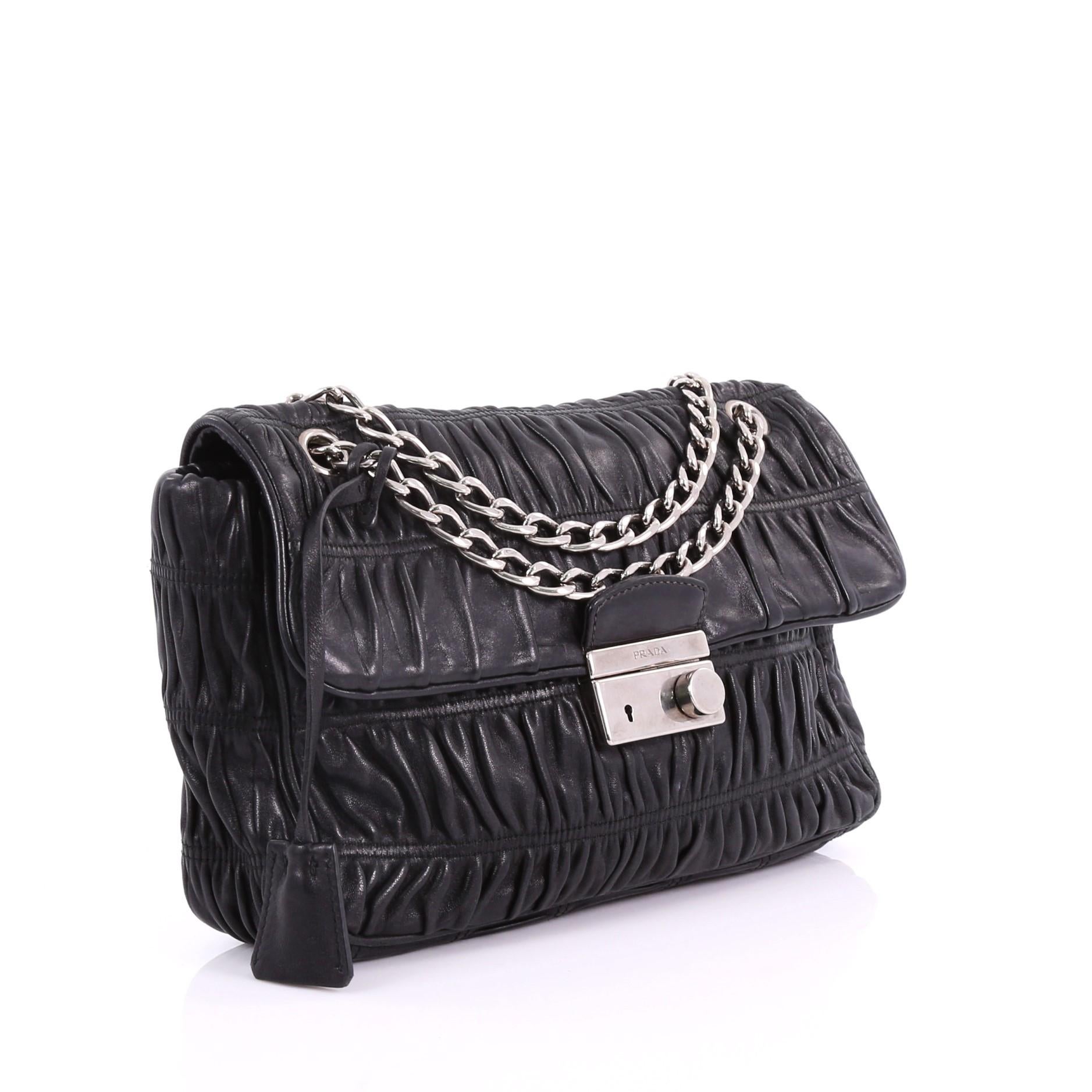 Black Prada Gaufre Flap Shoulder Bag Nappa Leather Medium