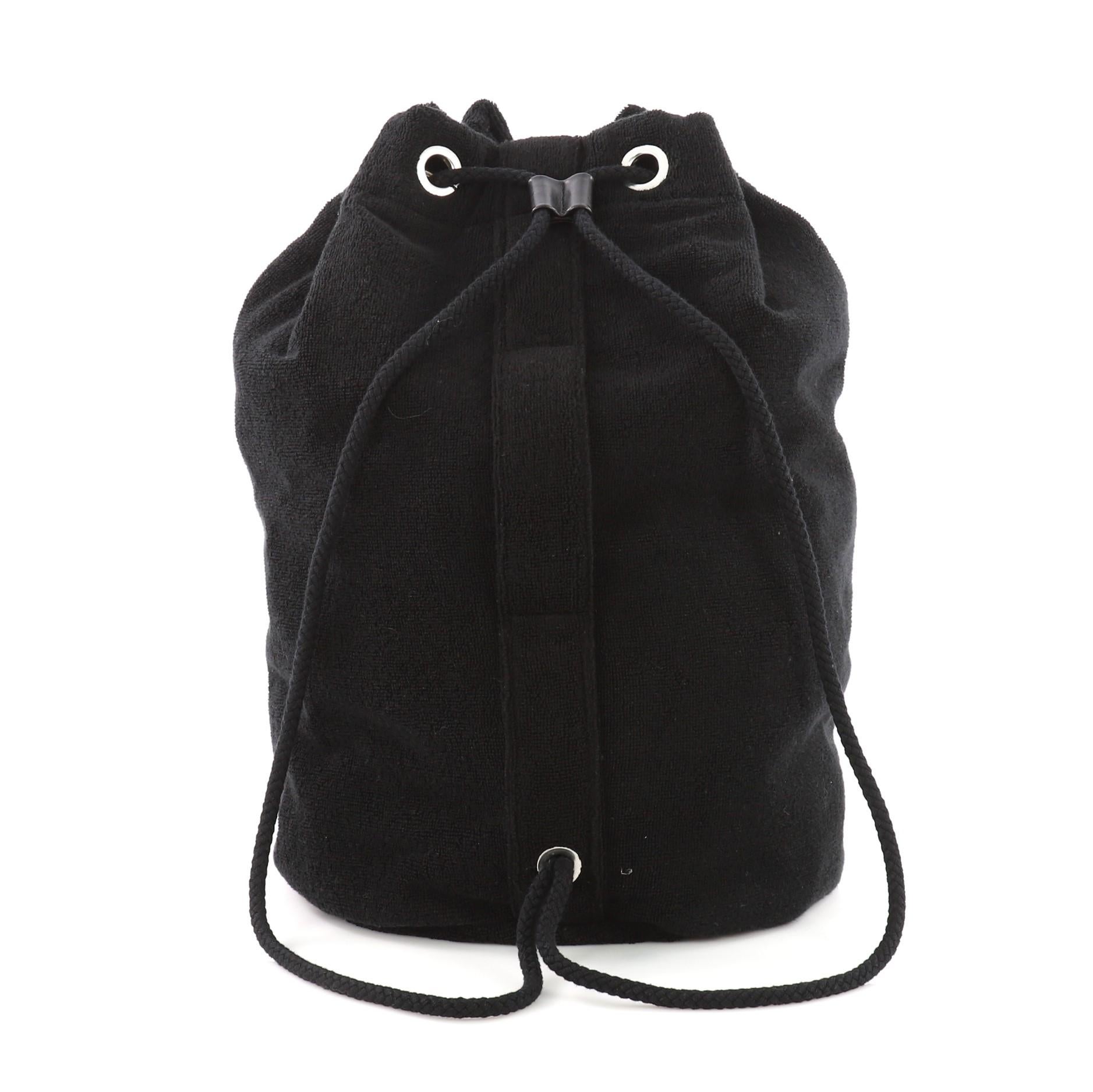 Black Chanel CC Drawstring Beach Bag Terry Cloth Large