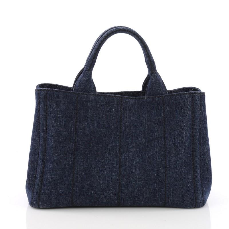 Prada Canapa Convertible Tote Denim Mini In Good Condition In NY, NY