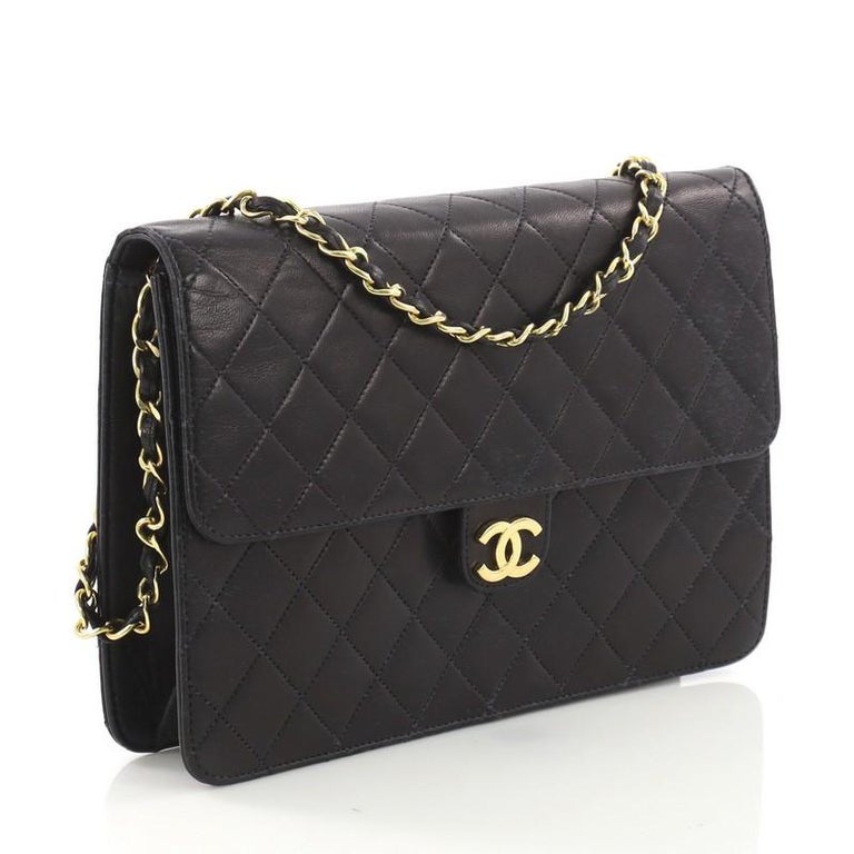 Chanel Vintage Clutch with Chain Quilted Leather Medium For Sale at 1stdibs