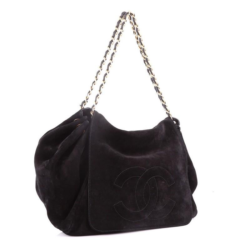 Black Chanel Accordion Flap Bag Suede Large