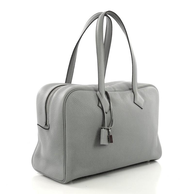 Gray Hermes Victoria II Handbag Clemence 35