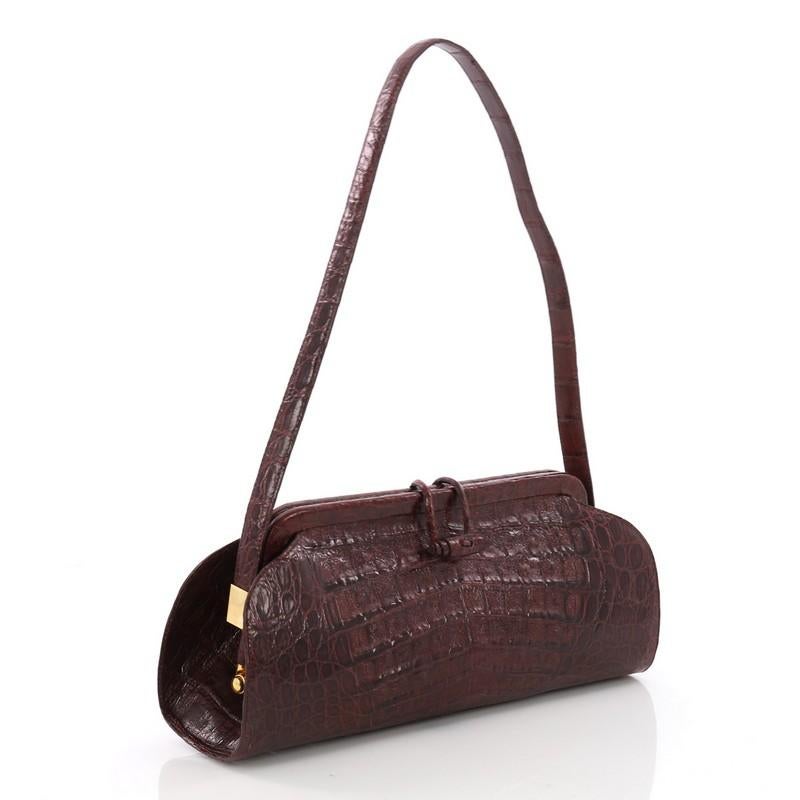 Black Nancy Gonzalez Frame Shoulder Bag Crocodile Small,