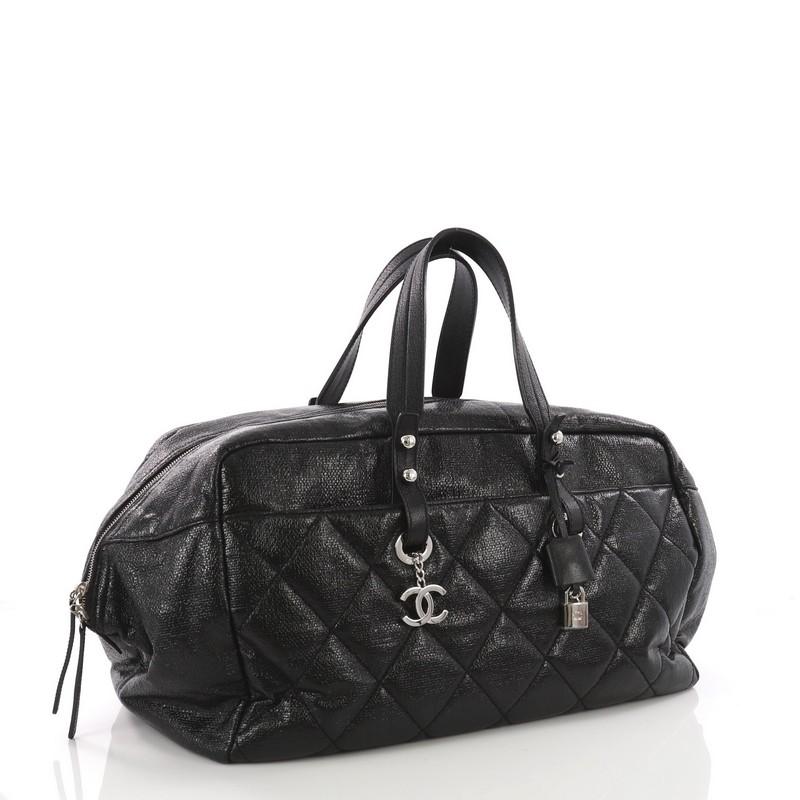 Black Chanel Biarritz Satchel Quilted Coated Canvas XL