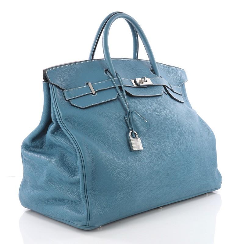 Bleu Hermes Birkin Voyage Blue Jean Clemence avec matériel en palladium 50