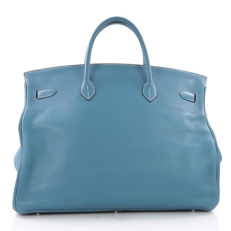 Hermes Birkin Voyage Blue Jean Clemence avec matériel en palladium 50 Bon état à NY, NY