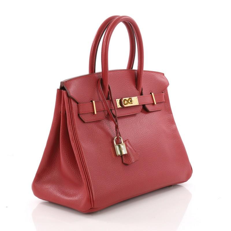 Red Hermes Birkin Handbag Rouge Vif Ardennes with Gold Hardware 30