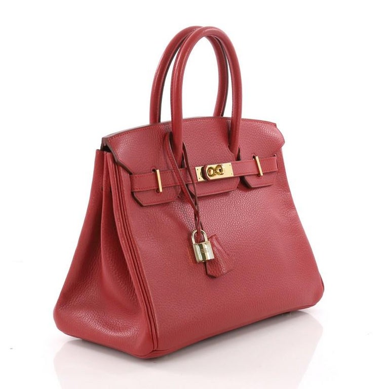 Hermes Birkin Handbag Rouge Vif Ardennes with Gold Hardware 30 at 1stDibs