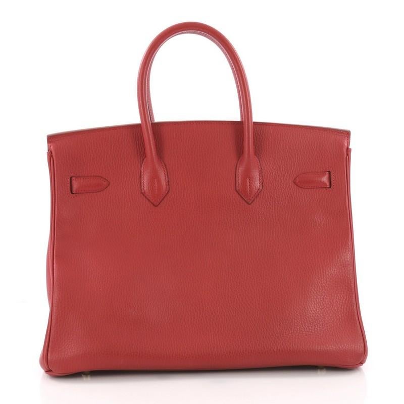 Hermes Birkin Handbag Rouge Vif Ardennes with Palladium Hardware 35 In Good Condition In NY, NY