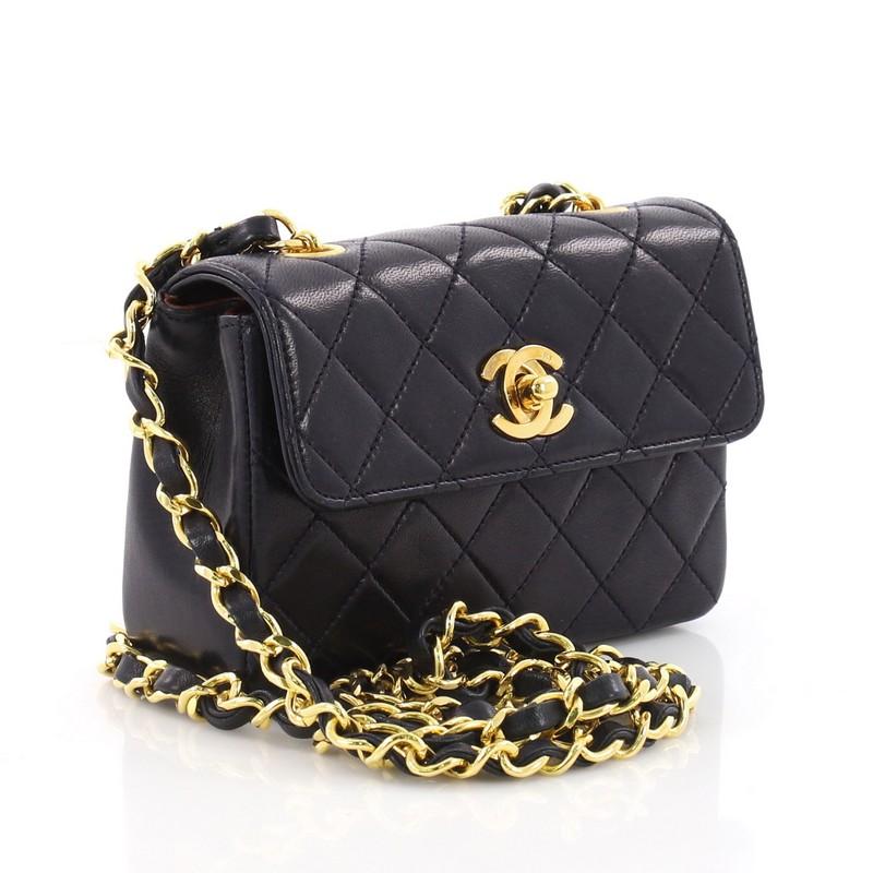 Black Chanel Vintage CC Chain Flap Bag Quilted Leather Extra Mini