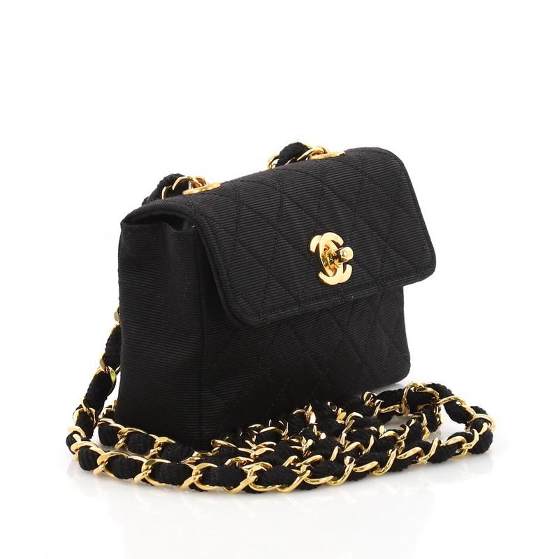 Black Chanel Vintage CC Chain Flap Bag Quilted Canvas Extra Mini