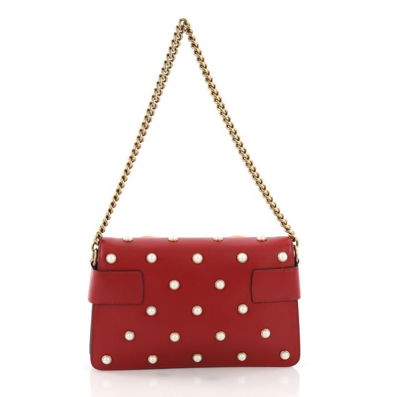 Gucci Broadway Pearly Bee Shoulder Bag Embellished Leather Mini In Good Condition In NY, NY
