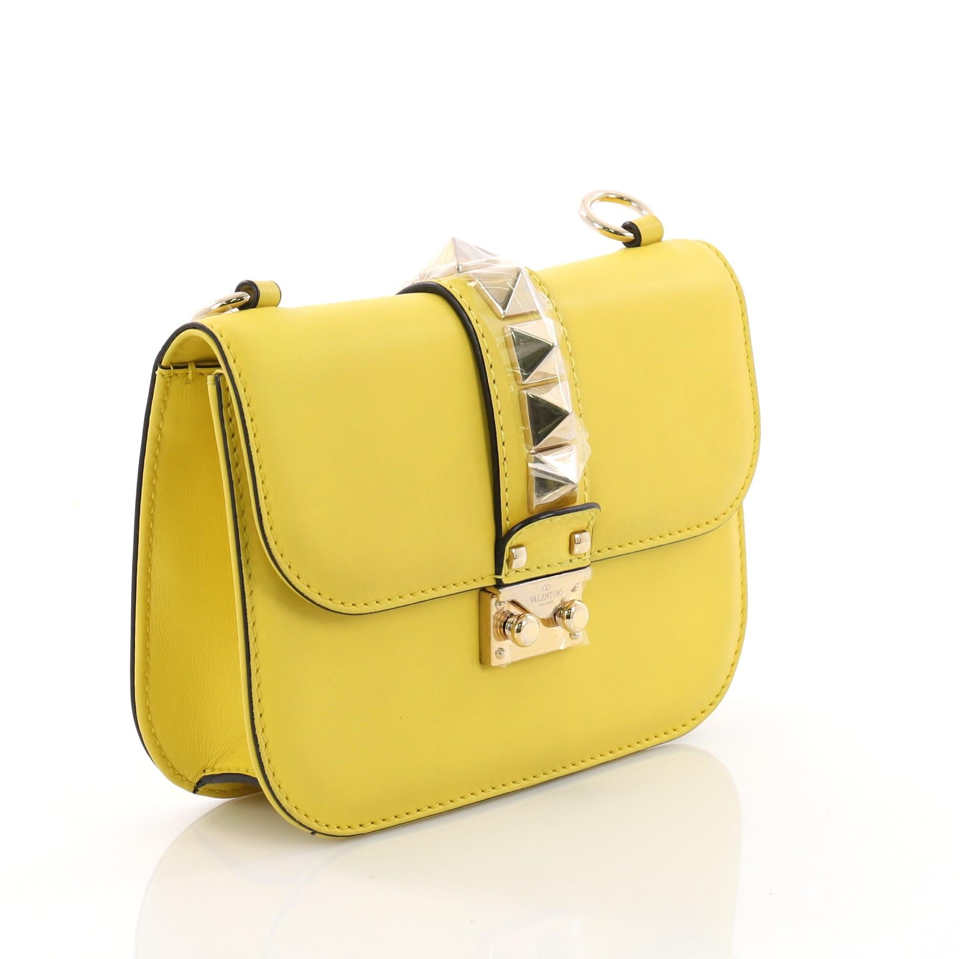 Yellow Valentino Glam Lock Shoulder Bag Leather Small