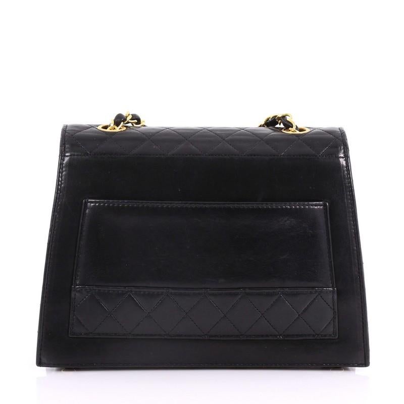 Black Chanel Vintage Trapezoid CC Flap Bag Leather Small