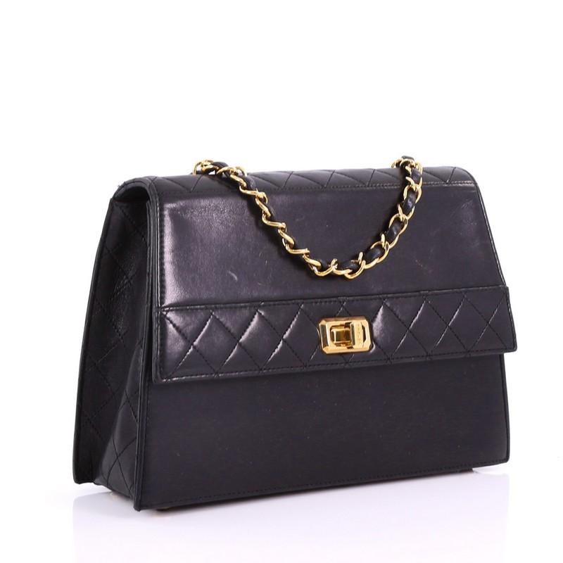 Black Chanel Vintage Trapezoid CC Flap Bag Leather Small