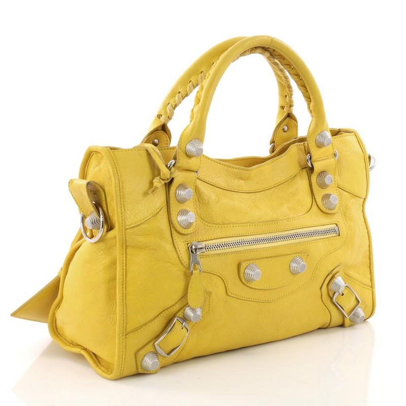 Yellow Balenciaga City Giant Studs Handbag Leather Medium