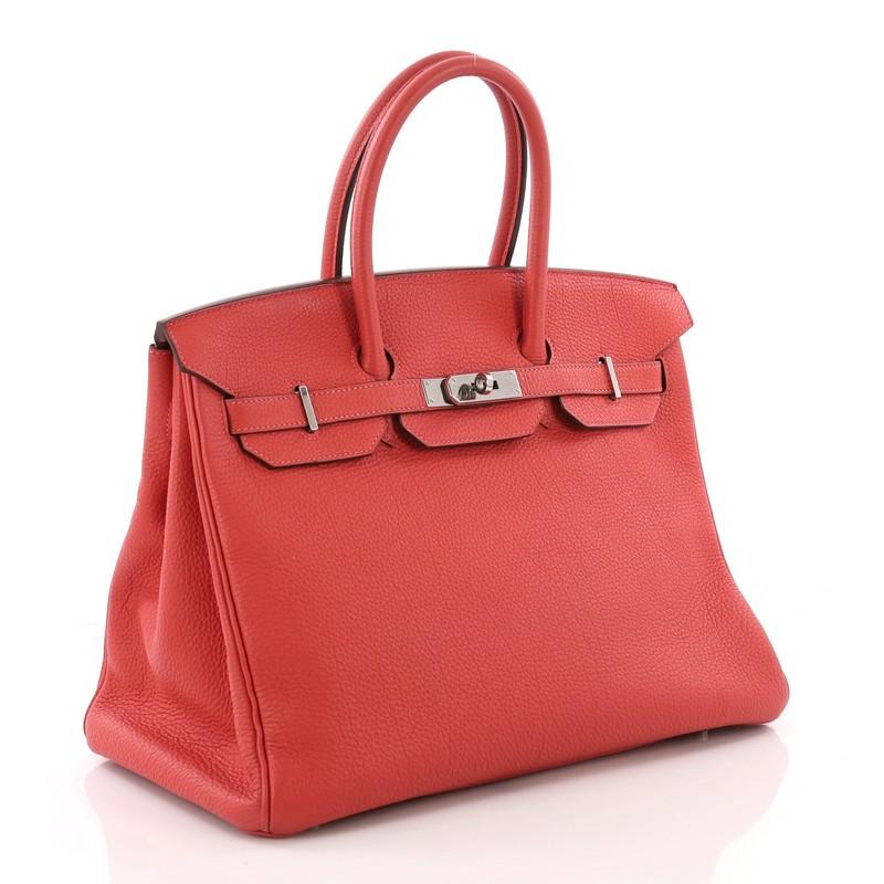 Red Hermes Birkin Handbag Rouge Pivoine Togo with Palladium Hardware 35