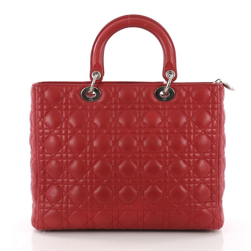 Christian Dior Lady Dior Handbag Cannage Quilt Lambskin Large In Fair Condition In NY, NY